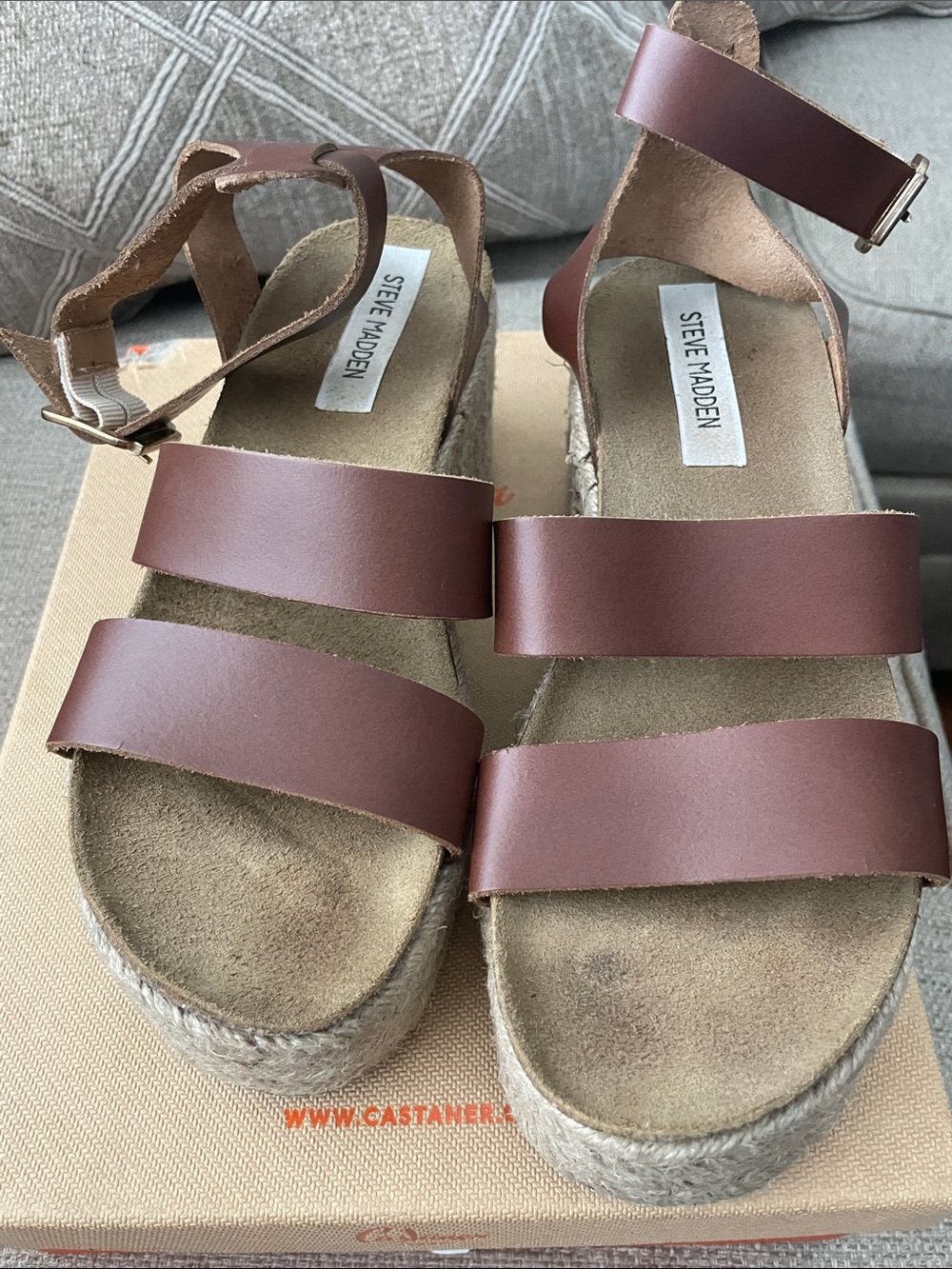 Steve Madden Brown Espadrille Platform Strappy Sandals
